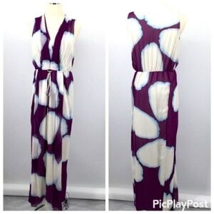 Diane Von Furstenberg Silk Maxi dress purple with rose petals Sz 6 BoxB